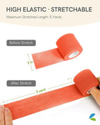 FriCARE Self Adhesive Bandage Wrap, Medical Tape in First Aid Kit, Cohesive Bandages for Wounds Sport Vet, FSA/HSA Eligible, 2 Inches X 5 Yards 6 Rolls, Fluorescent Orange