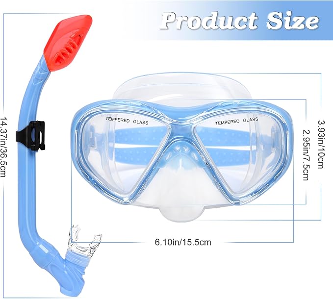 Kids Snorkel Set Dry Top Snorkeling Gear for Kids Youth Boys Girls Junior Age 5-15,Tempered Glass Swimming Diving Mask and Snorkel Set 180 Degree Panoramic View