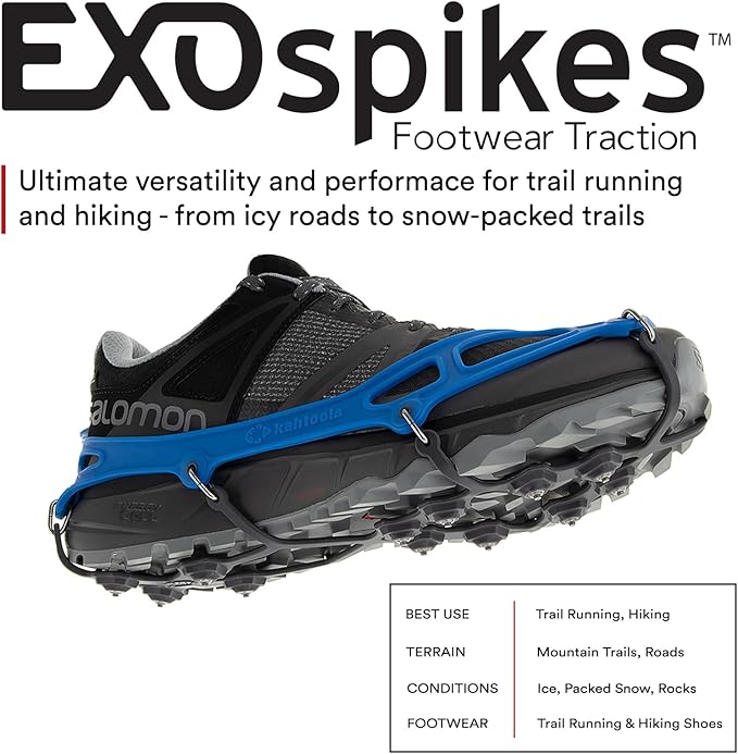 Kahtoola EXOspikes Footwear Traction for Winter Hiking & Running in Snow, Ice & Rocky Terrain