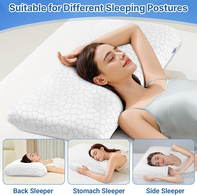 Cooling Memory Foam Pillows, Cooling Bed Pillow, Bed Pillow for Side, Back and Stomach Sleepers, Neck Pillow for Sleeping with Removable and Machine Washable Cover, King Size (2 Pack)