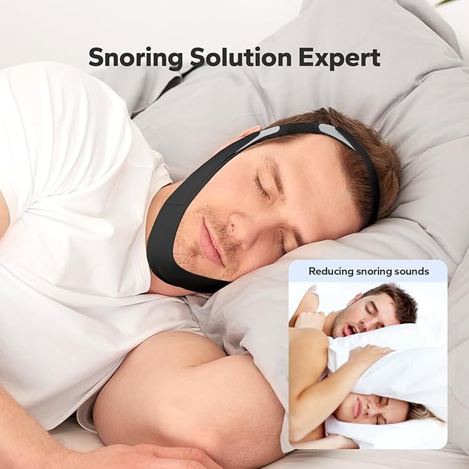 Anti-Snoring Chin Strap, Adjustable Chin Strap for Sleeping, Anti Snore Solution, Snoring Stopper, Chin Strap for Mouth Breathing Prevention (Black, Large)