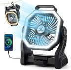 Odoland Rechargeable Camping Fan, 20000mAh Battery Fans with LED Lantern for Tent Car Beach Storm, Portable Ventilador Recargable Light Desk Fan for Picnic Power Outage Hurricane, Black