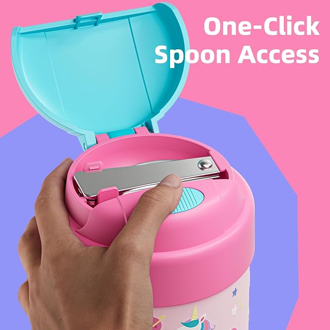10 oz Soup Thermo for Hot Food Kids Insulated Food Jar with Spoon, Lunch Thermo Container, Width Mouth Vacuum Stainless Steel Food Thermo for School Travel, Leakproof, Easy to Open(Pink)