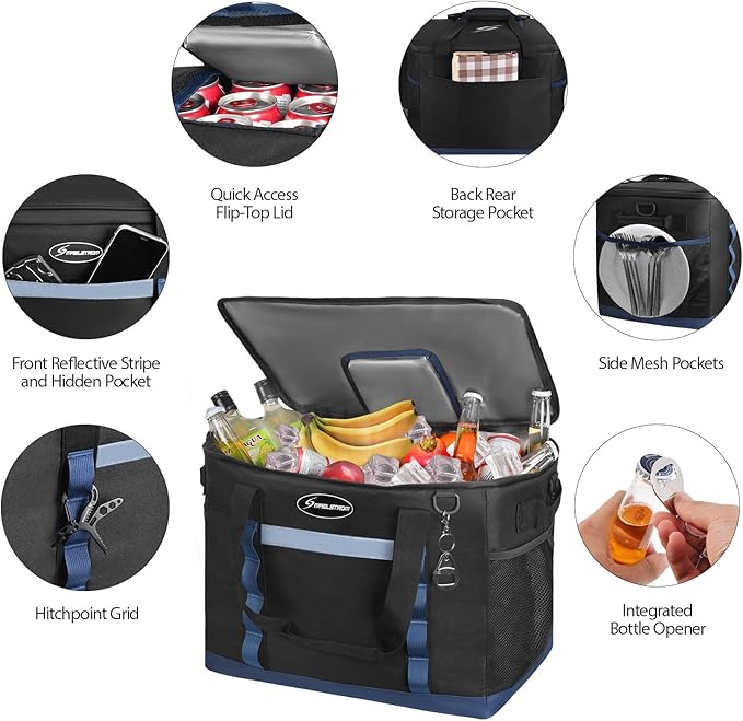 Maelstrom Collapsible Soft Cooler Bag, 24/30/60/75 Cans Beach Cooler, Ice Chest, Leakproof & Portable for Beach, Camping, Road Trips & Grocery Shopping