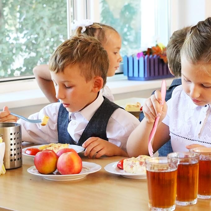 Reusable Travel Utensils Set with Case, 4 Sets Wheat Straw Portable Knife Fork Spoons Tableware, Eco-Friendly BPA Free Cutlery for Kids Adults Picnic Camping Utensils(Green, Beige, Pink, Blue)