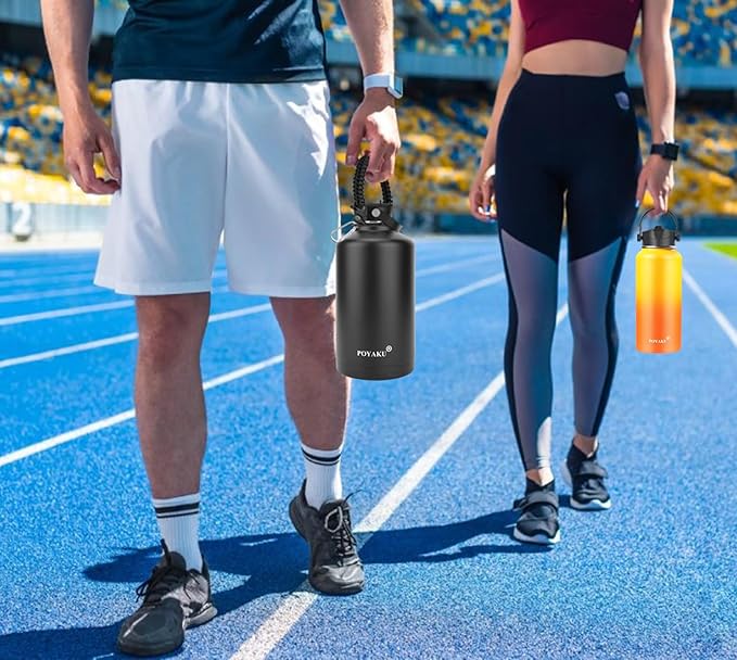 Water Bottle Insulated 32oz 40oz 64oz 128oz Straw Lid Spout Lid & 3 Lids, Leak Proof, Vacuum Insulated,Stainless Steel Water Bottle Wide Mouth for Sports, Gym or Office
