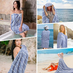 YSYJ 12 Pack Turkish Beach Towel Oversized Beach Towels 36"x71"Turkish Towel Soft Sand Free Quick Dry Lightweight Beach Towel Bath Towels Navy