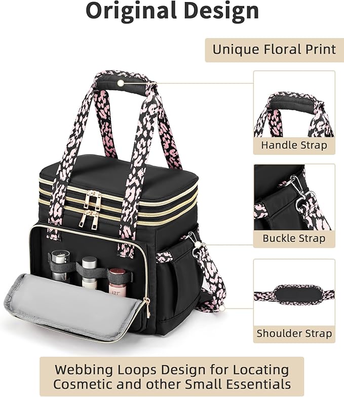 Double Deck Lunch Box for Women, Expandable Insulated Large Lunch Bag Women Leakproof Lightweight Lunch Cooler Bag Durable Lunchbox for Work Outdoor Travel, Black