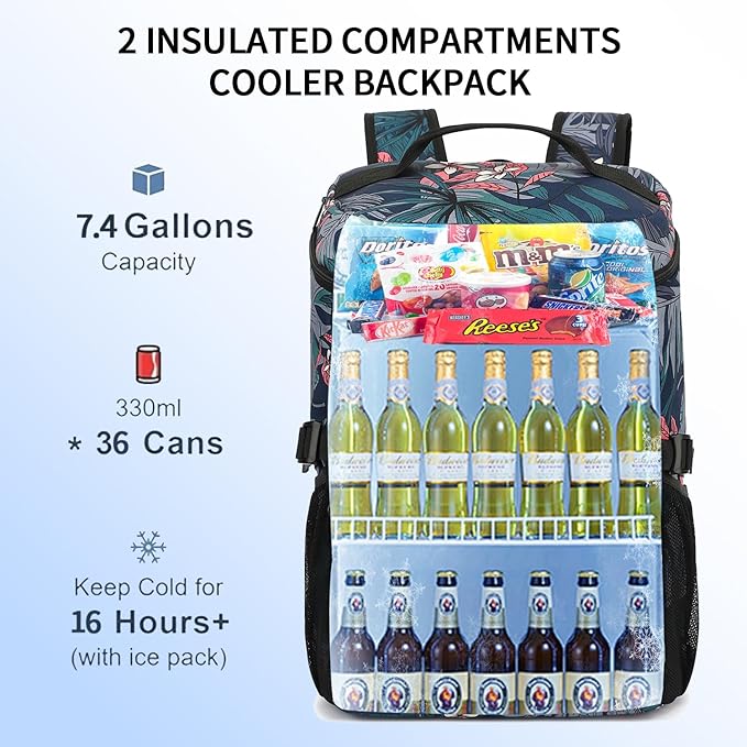 Kalesi Cooler Backpack 36 Cans Lightweight Insulated Backpack Cooler Leak-Proof Travel Camping Lunch Backpack Outdoor Cutlery Backpack for Men and Women