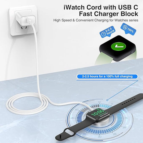 1Pack for Apple Watch Charger Cable, 3FT USB C to Magnetic Fast i-Watch Charging 20W, Compatible with Watch Series Ultra/9/8/7/6/SE/SE2/5/4/3/2 - White