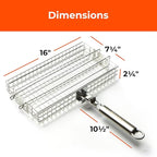 Adjustable Grill Basket with Removable Handle – 4 Height Levels for Vegetables, Meat, Fish & More – BBQ Grilling Basket with Locking Lid, Basting Brush, Scrub Sponge & Storage Bag for Outdoor Cooking