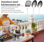 Evanda Camping Kitchen Cooking Utensil Set 10 Piece, Stainless Steel Outdoor Cooking and Grilling Utensil Organizer Travel Set Perfect for Travel, Camping, RVs, BBQs, Picnics, Parties and More