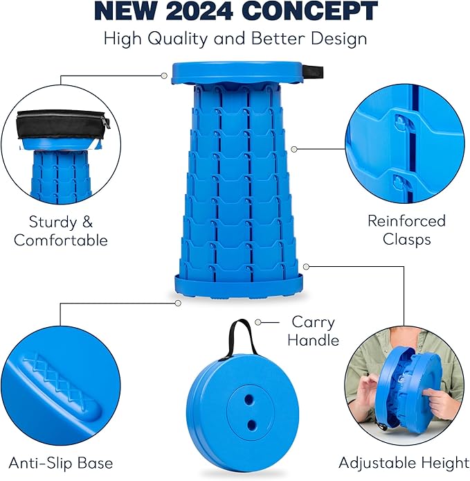 Collapsible Stool With 3-in-1 Cushioned Carry Case, 400lbs Max Weight, Lightweight Portable Retractable Foldable Telescoping Camping Stool for Adults Outdoor Fishing Hiking Travel BBQ