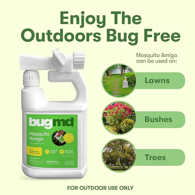 BugMD Mosquito Amigo Ant Killer & Bug Spray - Outdoor Roach, Cockroach, and Spider Killer, Fly and Insect Defense, Natural Plant-Based Formula, Safe with Essential Oils