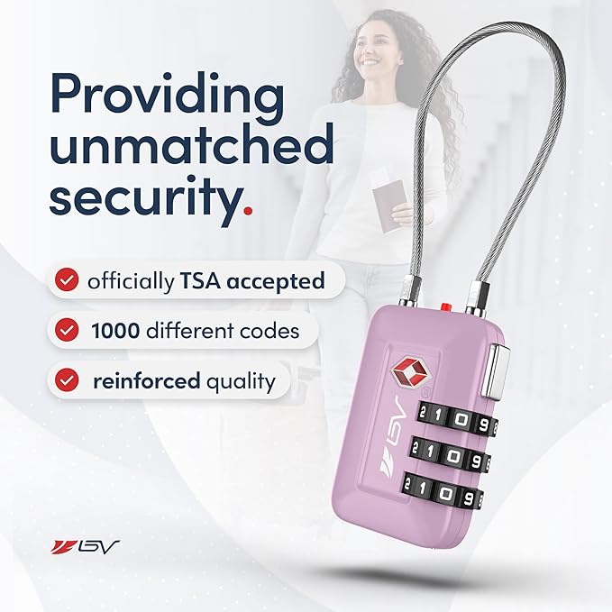 TSA Accepted Luggage Travel Lock, Set-Your-Own Combination Lock for School Gym Locker, Luggage Suitcase Baggage Locks, Filing Cabinets, Toolbox, Case (Purple, 1 Pack)