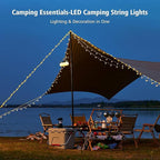 Solar Camping Lights with 13 Lighting Modes,33 FT Fairy Lights 130LEDs,Portable Waterproof 4 in 1 Camping Lantern,Retractable Design & Hooks for Outdoor Garden Party Essentials