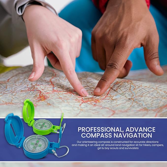 TurnOnSport Lensatic Compass - Hiking & Camping Navigation - Orienteering & Map Reading - Boy Scout & Professional Field Compass