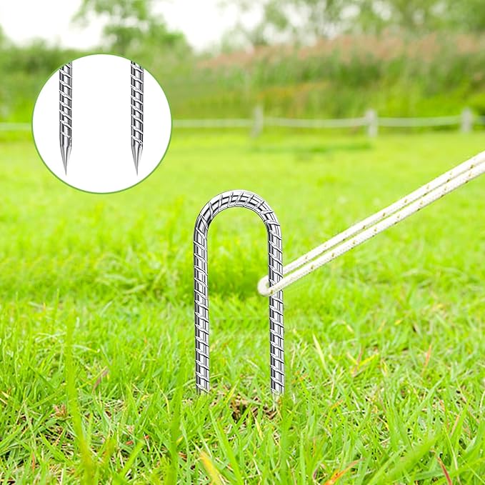 Rebar-Stakes-12-Inch-U-Shaped, Trampoline Stakes High Wind Ground Stakes Heavy Duty Galvanized Anti-Rust Metal Stakes Ground Anchors for Garden Dog Fence Chicken Coop Water Pipe 6pcs