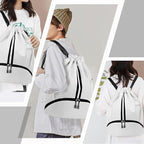 Hoedia Sports Drawstring Backpack - String Swim Gym Bag with Shoes Compartment and Wet Proof Pocket for Women/Men (White)