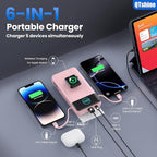 Portable Charger 40800mAh Power Bank with Built-in Cables,Wall Plug and iWatch Charger,6-in-1 QC4.0+25W PD USB C Fast Phone Charging,LCD Display Battery Pack for iPhone 16/15,Apple Watch,Galaxy-Pink