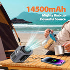 Portable Waist Fan - 14500mAh Rechargeable Battery, 67Hrs Cooling Belt Fan, 5 Powerful Speed & 360° Rotatable, Hands Free Clip On Waist With LED Light for Work Gift Camping Travel Outdoor