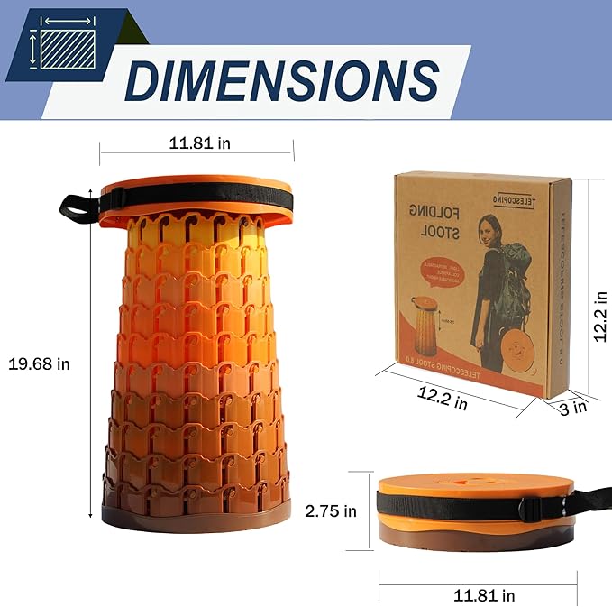 ALEVMOOM Upgraded XXL Telescoping Stool with Cushion,Taller 50cm Wider 30cm Collapsible More Sturdy Capacity 1000Lbs,Portable Camping Adjustable Stool for Garden Fishing Hiking Mountain BBQ (Fire)