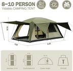Vidalido 8-10 Person Camping Tent with 3 Door 2 Room Large Family Cabin Tents, Double Layer Waterproof Portable Glamping Tent, Big Tents for Outdoor Picnic Camping Hiking and Family Gathering