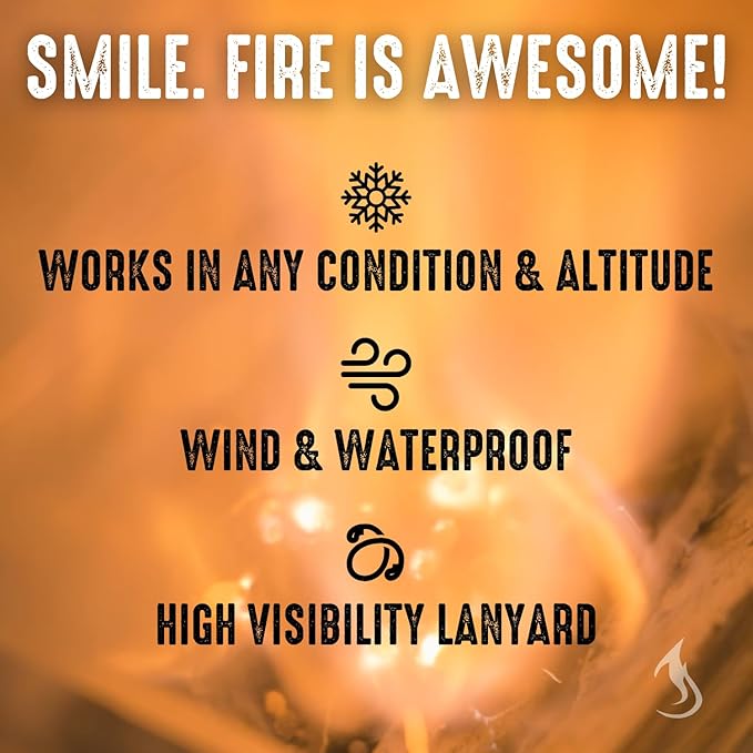 Ferro Rod Fire Starter Drilled Flint and Steel Survival Tool Kit with High Visibility Paracord Lanyard and Weatherproof Striker