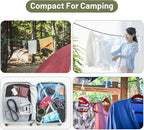 Portable Travel Clothesline Cord, Caudblor Adjustable 33ft Camping Clothes line, Laundry Drying Rope for Hotel Trip, Cruise, Outdoor/Indoor, with 12Pcs Stoppers, Windproof Clothespins
