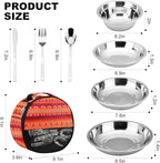 Camping Mess Kits - 28pcs Camping Dinnerware Set Camping Gifts Camping cookware Sets Camping Accessories Camping Cooking Utensils Set Bowls, Plates, Knives, Forks, Spoons