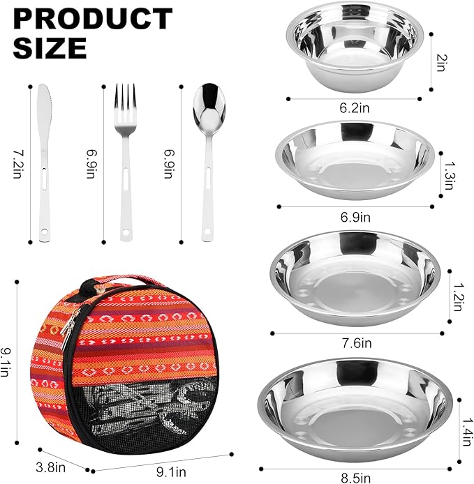 Camping Mess Kits - 28pcs Camping Dinnerware Set Camping Gifts Camping cookware Sets Camping Accessories Camping Cooking Utensils Set Bowls, Plates, Knives, Forks, Spoons