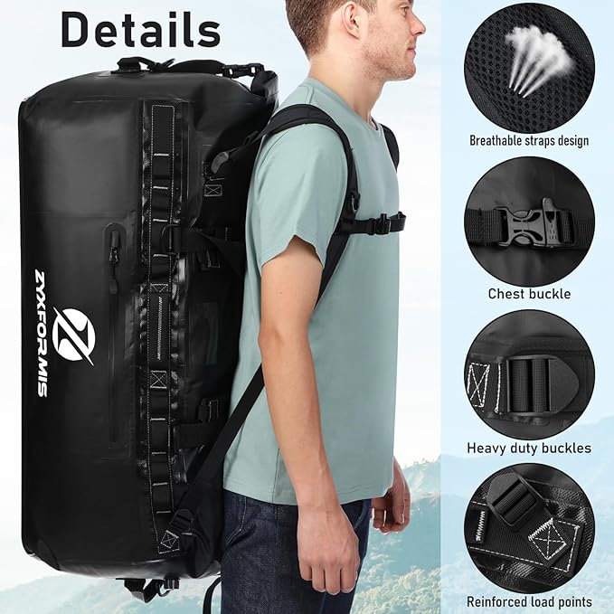 Waterproof Duffle Bag, Large Marine Dry Bags, Heavy Duty Adventure Travel Bag for Men and Women, Waterproof Duffel Backpack for Kayaking Boating Hiking Camping Vacation, 65L 110L 160L