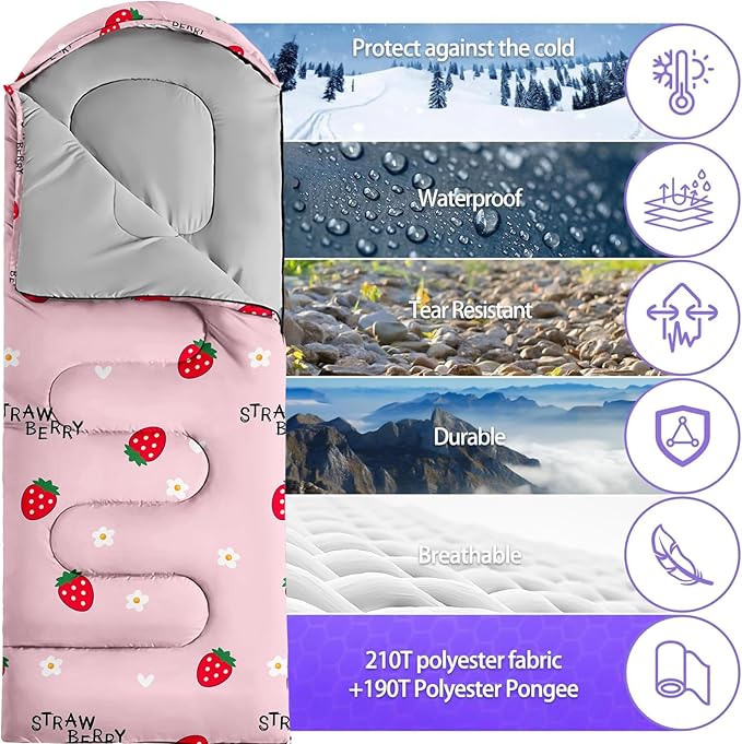 Sleeping Bags for Adults Youth Kids,3D Printing Camping Sleeping Bag for Girls Boys Lightweight Waterproof Cold/Warm Weather Sleeping Bag for 3 Seasons