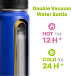 Kids Insulated Water Bottle with Spout Lid-16 oz Stainless Steel Vacuum Wide Mouth Sports Water Bottle for Back to School-Reusable Metal Leak Proof Travel Water Flask, BPA-Free(Navy)