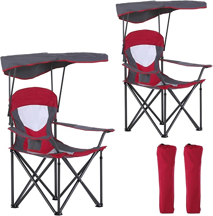 LET'S CAMP Camp Chair with Shade Canopy Folding Camping Chair with Cup Holder and Carry Bag for Outdoor Camping Hiking Beach, Heavy Duty 350 LBS,2 Pack