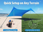 10×10ft UPF50+ Beach Tent Sun Shelter, Windproof Stable Outdoor Pop Up Beach Shade Canopy for Camping, Fishing, Backyard Fun or Picnics, 2 Poles