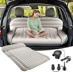 KMZ SUV Air Mattress Thickened Double Flocking Camping Mattress Upgraded Portable Sleeping Car pad Comfortable Inflatable Travel Bed with External Pump and 2 Pillows（Off-White and Light Gray）