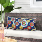 Magpie Fabrics Pack of 2 Outdoor Lumbar Pillow Case Covers 12"x20", Waterproof Rectangular Throw Pillowcase Shell Decorative Sham for Patio Garden Couch - Floral Navy