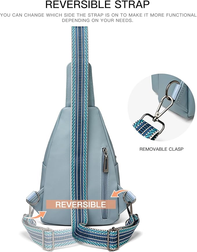 7L Sling Bag For Women Faux Leather Anti Theft Small Casual Daypack Backpack Fanny Pack Crossbody Chest Bags Purse Waterproof Light Blue