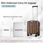 Hanke 14 Inch Underseat Carry On Luggage with Wheels Hard Shell Suitcases Lightweight Small Luggage for Weekender Mini Suitcase Carry On Bag Travel Luggage for Travel Rolling Suitcase.(Brown)