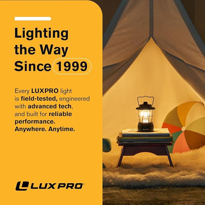 LUXPRO Retro LED Lantern - Battery-Powered Emergency Lantern - Water Resistant - Bright LED Lamp for Indoor & Outdoor Use - Use for Tents, Hiking or Hurricane Prep (Blac, Pack of 2)
