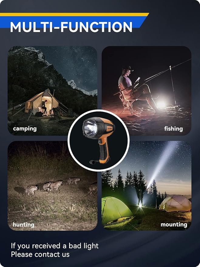 Durapower Rechargeable Spotlight, 500 Lumens LED Spotlight Flashlight, IPX2 Waterproof Handheld Spot Light for Indoor Outdoor Farm Camping Emergency (Orange)