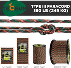 TECEUM 5/32" Paracord Rope 1000 – 1000ft / 200ft / 100ft / 50ft – Tactical Parachute Cord 4mm – 45+ Colors – Nylon String for Survival & Camping Gear – Stripe Cord for Survival – Utility Rope