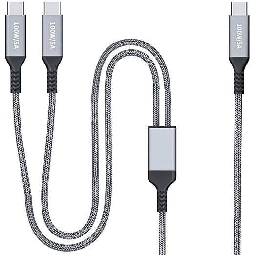 4FT 2 in 1 100W USB C to Dual Type c Fast Charging Cable,iPhone 15 USB C to Double Type c Cable for MacBook Pro/Air,iPad Pro/Air,iPhone 15 Plus/15 Pro Max,Samsung Galaxy S24/S23/S22/S21,Moto,Switch