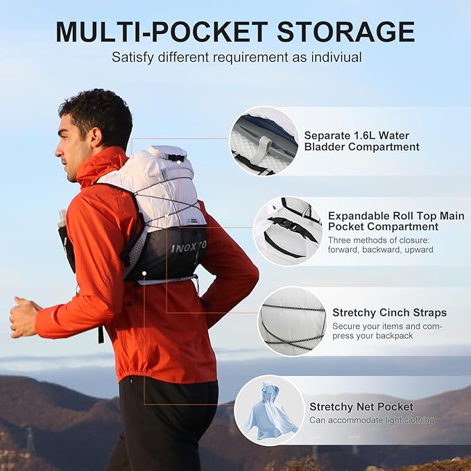 Running Hydration Vest Backpack, Lightweight Water Backpack with 1.6L Water Bladder Daypack for Women Men,Adjustable Running Vest Pack for Trail Running Hiking Cycling Race Marathon