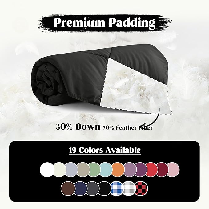 puredown® Soft Feather Down Throw Blanket Lightweight Packable Couch Throw for Indoor and Outdoor Use, 50"X70", Black