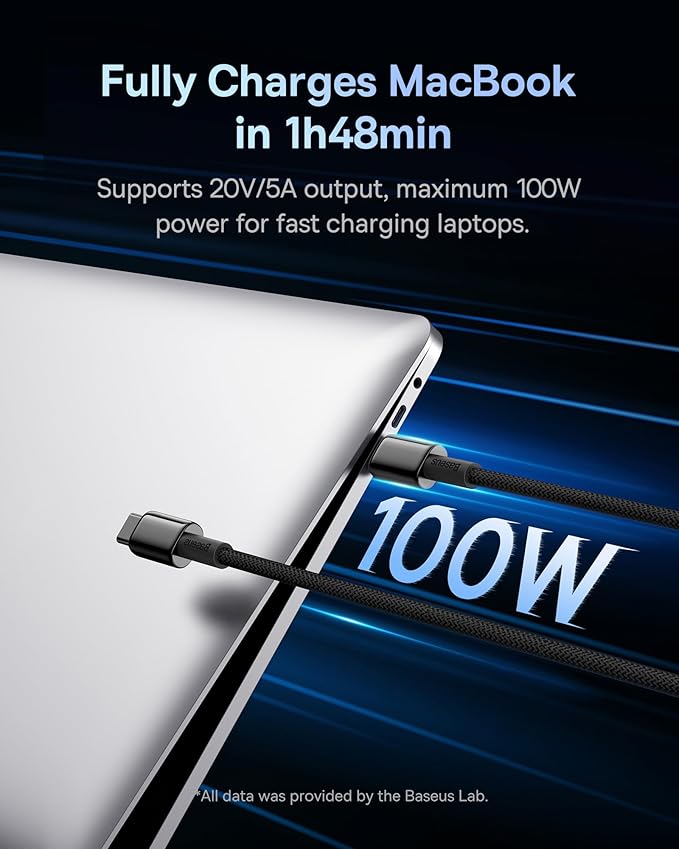 Baseus USB C Cable, 2-Pack 6.6ft 100W 5A Fast Charging USB C to USB C Cable, Zinc Alloy Nylon Braided USB Type C Charger Cable for iPhone 17 16 Pro/Plus/Pro Max, MacBook, iPad Pro/Mini, Galaxy S24/S23