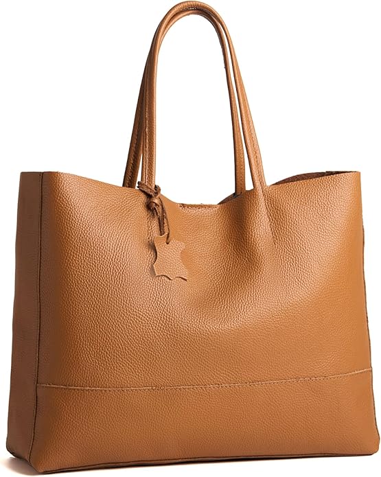 Italian Leather Tote Bag for Women - Large Shoulder Shopper, Fits 16” Laptop, Keychain Holder, Made in Italy