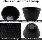 Japanese Cast Iron Tea Cups, Small and Heavy Teacups with no Handles, Japanese Style Cup for Adults, Asian Teacup, Coated with Enameled Interior, 4 Pcs/Box (Black, 3.38oz/100ml)