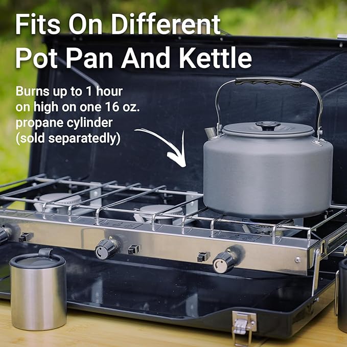 Camping Stove, 3 Burner Propane Portable Camp Stove with Regulator, Push-Button Instant Ignition, Portable Camp Grill, Adjustable Burners for Car Camping Outdoor Cooking (BLACK-19800 BTUs)